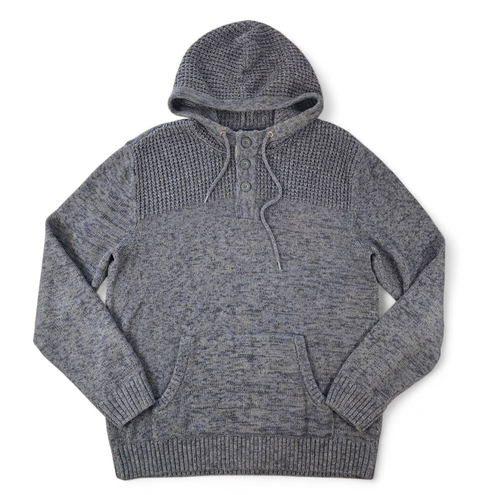 Commerce Grey Knit Hoodie Henley Sweater Men XL Cotton Blend Pullover Casual